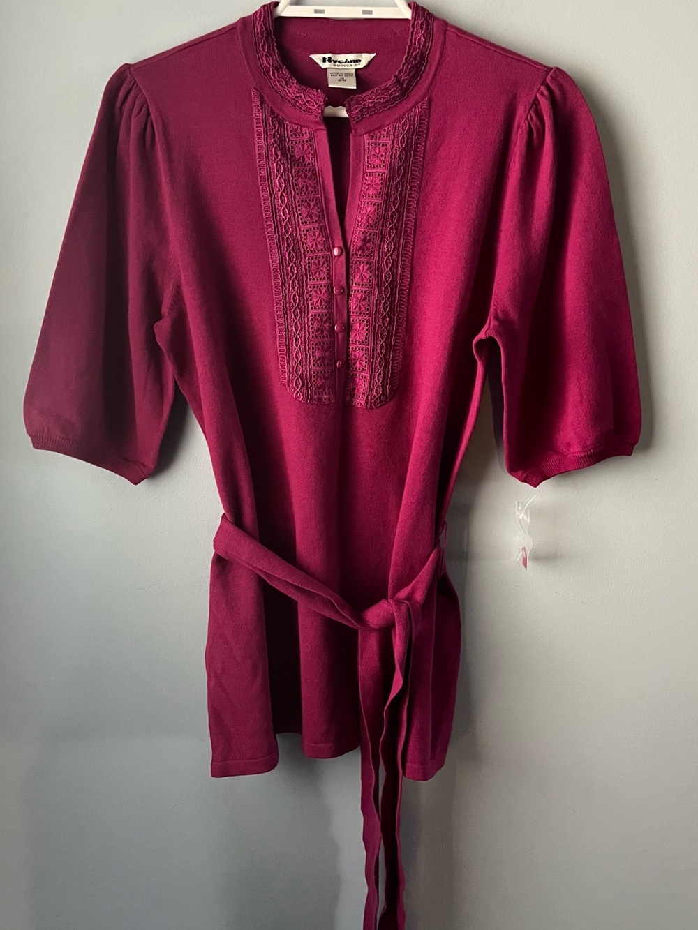 NWT Nygard Vintage-Look Berry Knit Belted Sweater Half Sleeve Top Size M 10-12